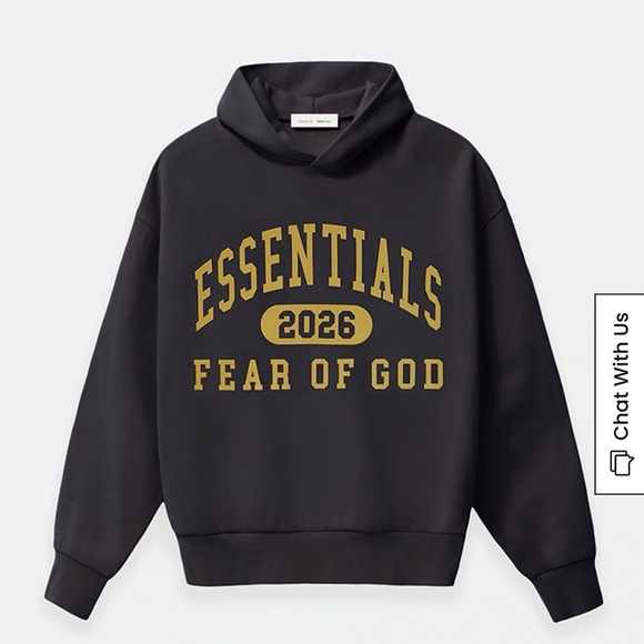 😎sold😎Fear of God Essentials Vintage Black Hoodie with Gold Print - Picture 2 of 5
